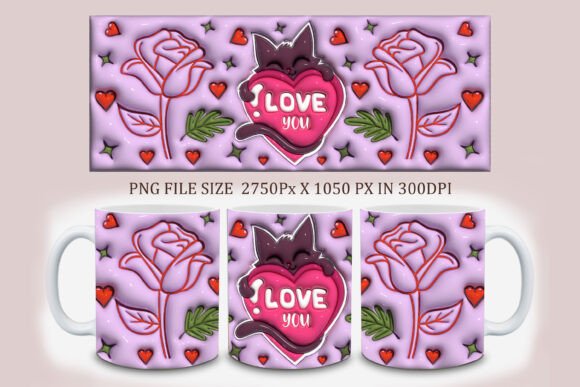 3D Inflated Valentine Cat Mug Design