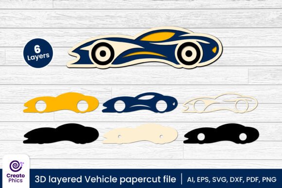 3D Layered Car Papercut, Vehicle SVG: Bringing Depth and Motion to Paper Crafts