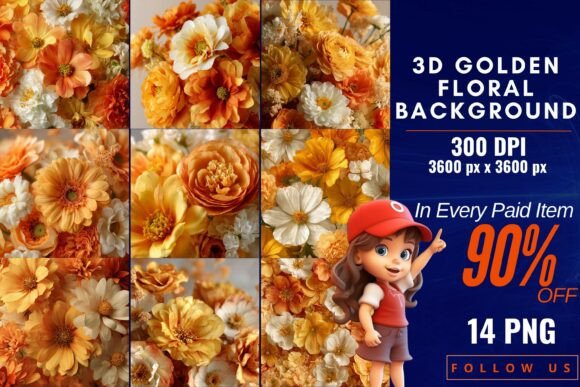 Elevate Designs with 3D Golden Floral Backgrounds