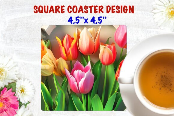 Floral Coaster Tulip PNG: Evaluating 3D Sublimation Designs for Square Coasters