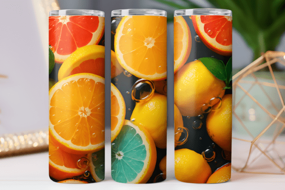 Fruit Print 3D Tumbler Wrap PNG