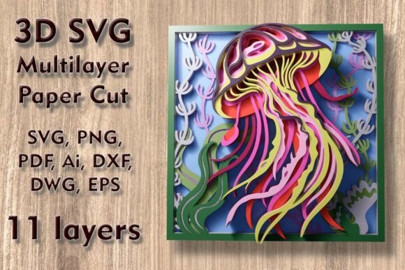Jellyfish 3D SVG Multilayer Paper Cut Guide