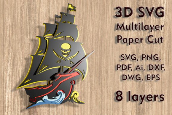 Pirate Ship 3D SVG Multilayer Paper Cut