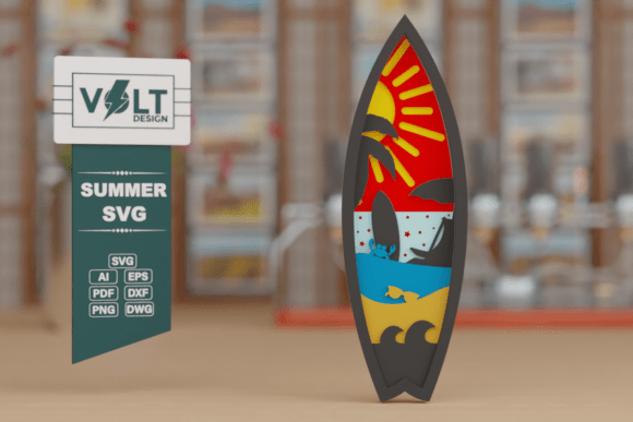 Summer SVG Surfboard 3D Craft Design